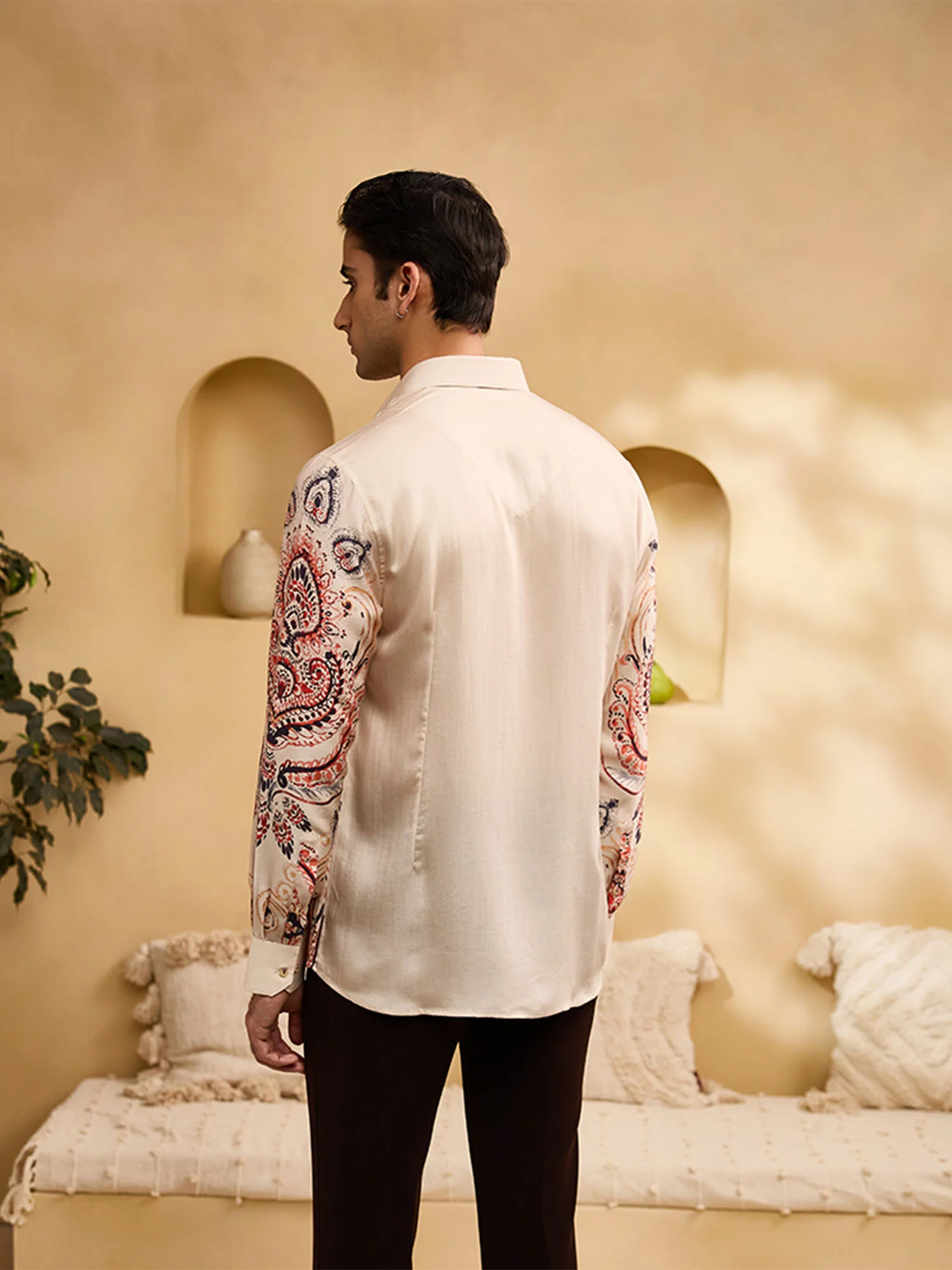 Beige Geometric Print Slim Fit Shirt - Image 6