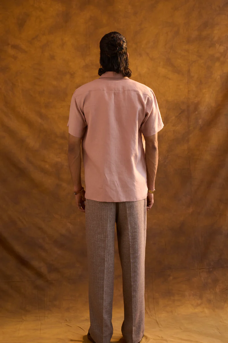 Brown Linen Shirt with Hand-Painted White Floral Art - Image 3