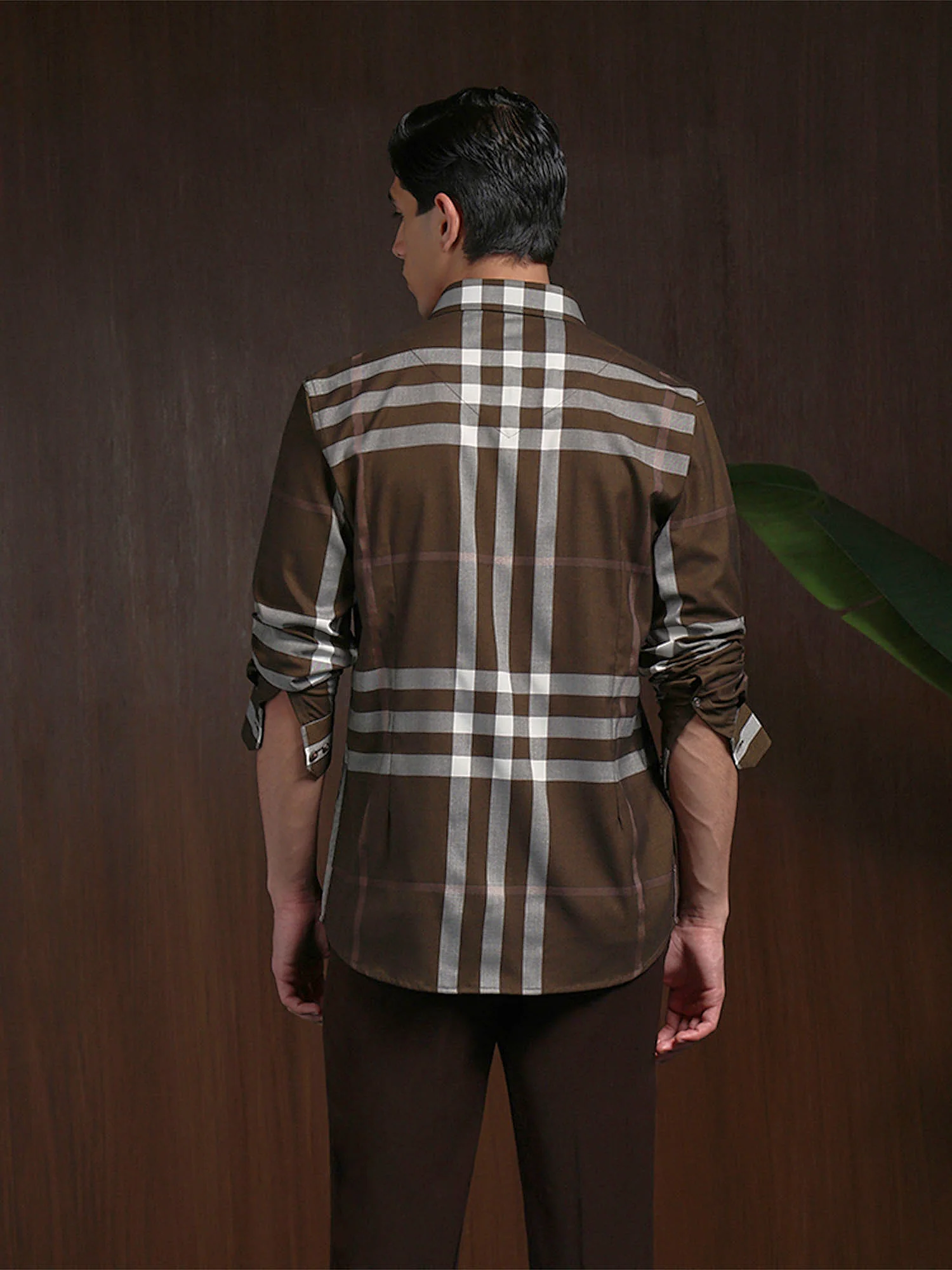 Brown Slim Fit Cotton Shirt with Distinctive Checks Finish - Image 3