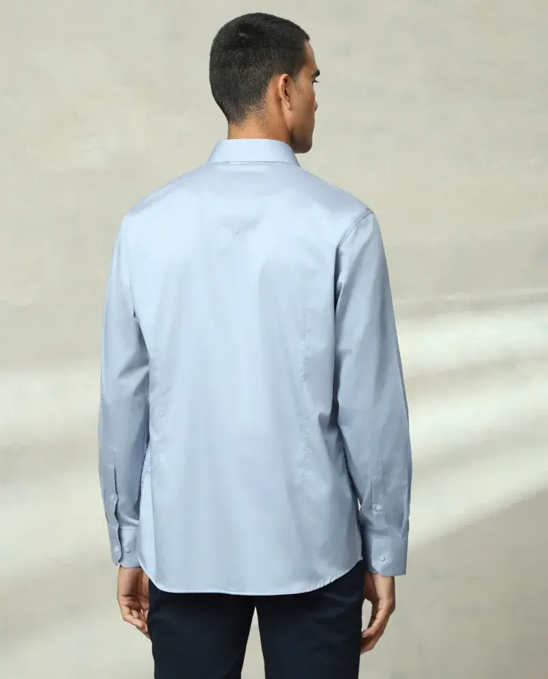 Light Blue Plain Supima Cotton Slim Fit Shirt - Image 5