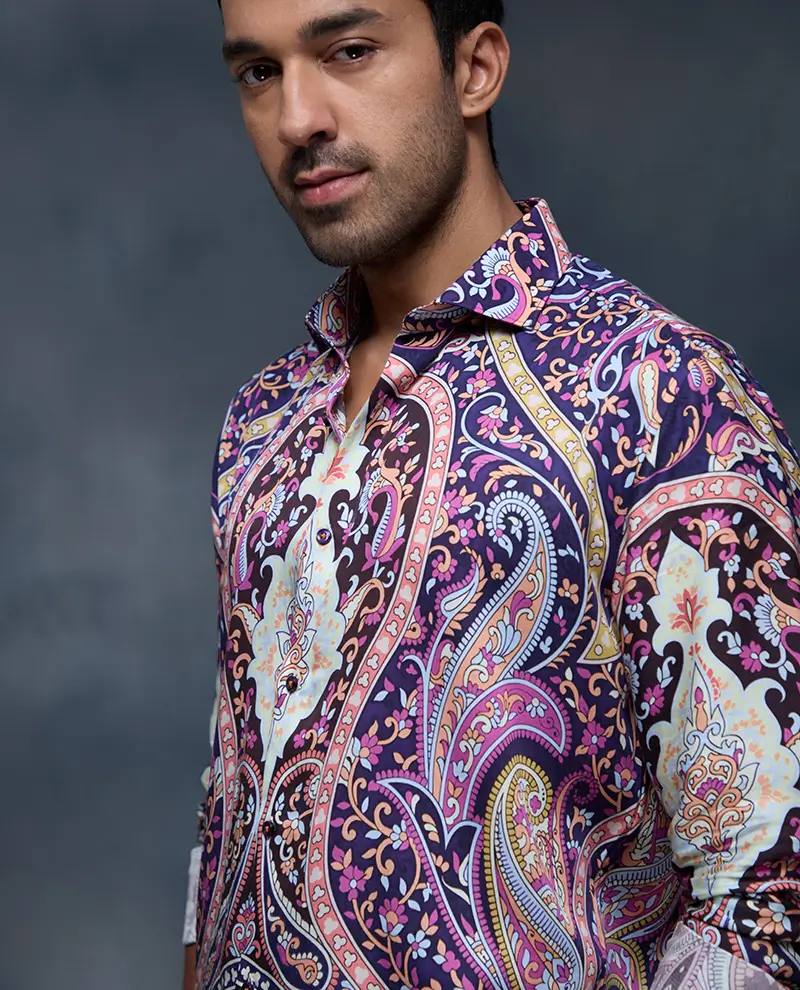 Multi Geometric Floral Print Slim Fit Shirt - Image 3