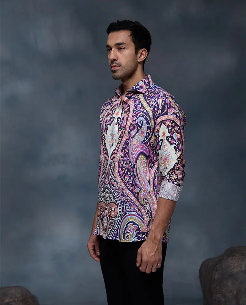 Multi Geometric Floral Print Slim Fit Shirt - Image 4