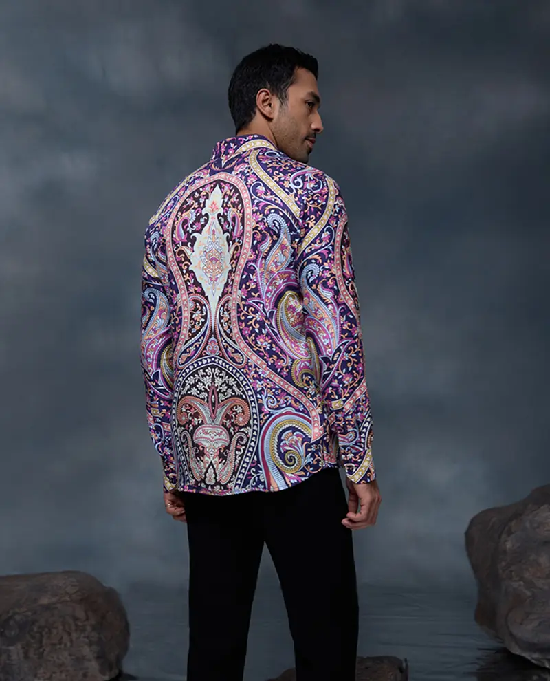 Multi Geometric Floral Print Slim Fit Shirt - Image 5