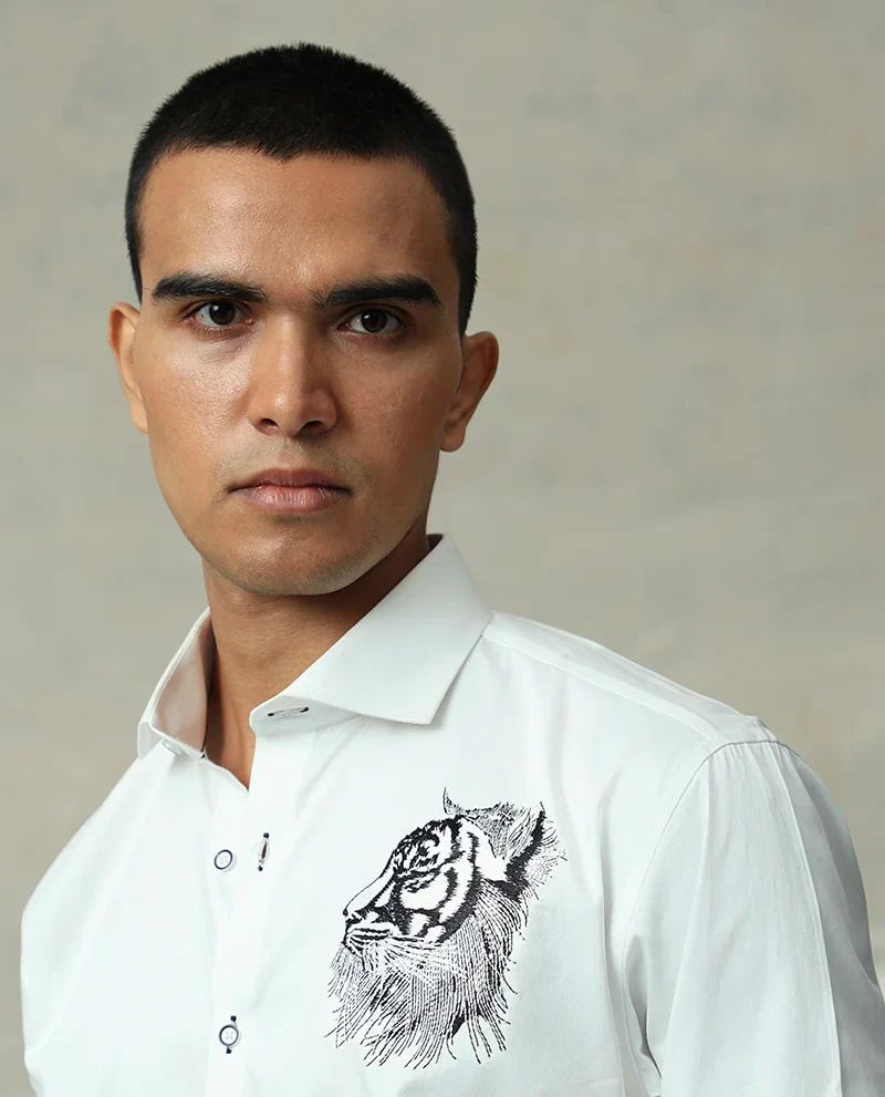 WHITE EMBROIDERED COTTON SLIM FIT SHIRT - Image 4