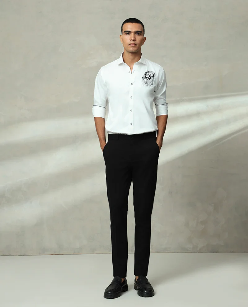 WHITE EMBROIDERED COTTON SLIM FIT SHIRT - Image 5