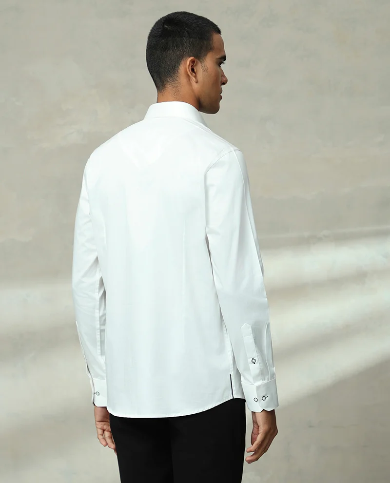 WHITE EMBROIDERED COTTON SLIM FIT SHIRT - Image 6
