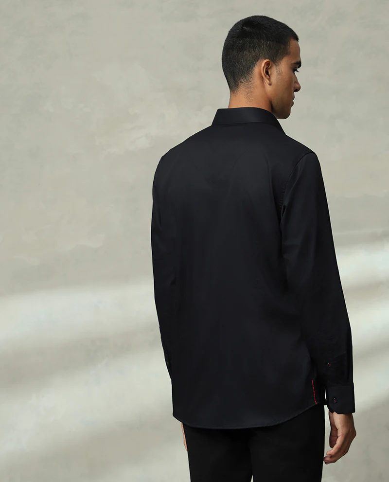 Navy Plain Supima Cotton Slim Fit Shirt - Image 5