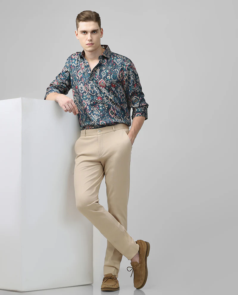 Rama Green Print Full Sleeves Luxury Premium Branded Cotton Men's Slim Fit Shirt - Image 4