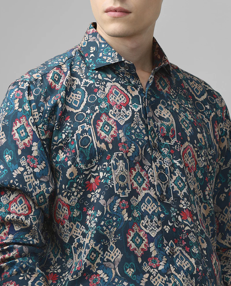 Rama Green Print Full Sleeves Luxury Premium Branded Cotton Men's Slim Fit Shirt - Image 5