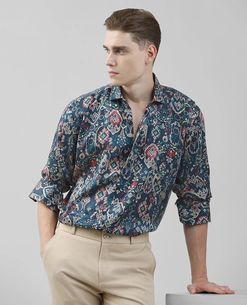 Rama Green Print Full Sleeves Luxury Premium Branded Cotton Men's Slim Fit Shirt - Image 6