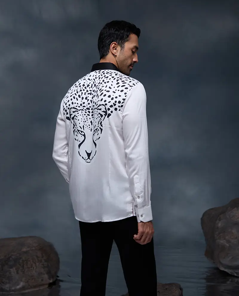White Dalmatian Pattern Print Slim Fit Shirt - Image 3