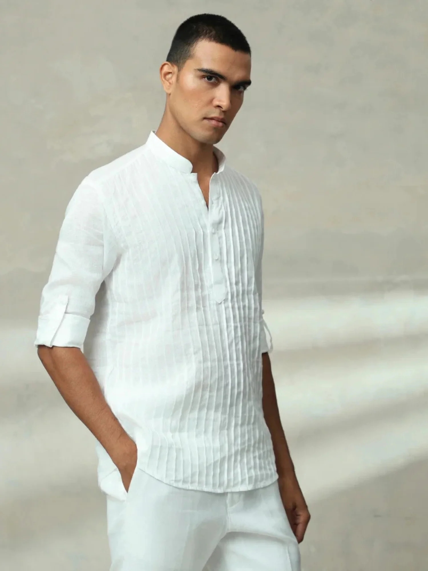 White Plain Linen Premium Quality Slim Fit Shirt For Men - Image 3