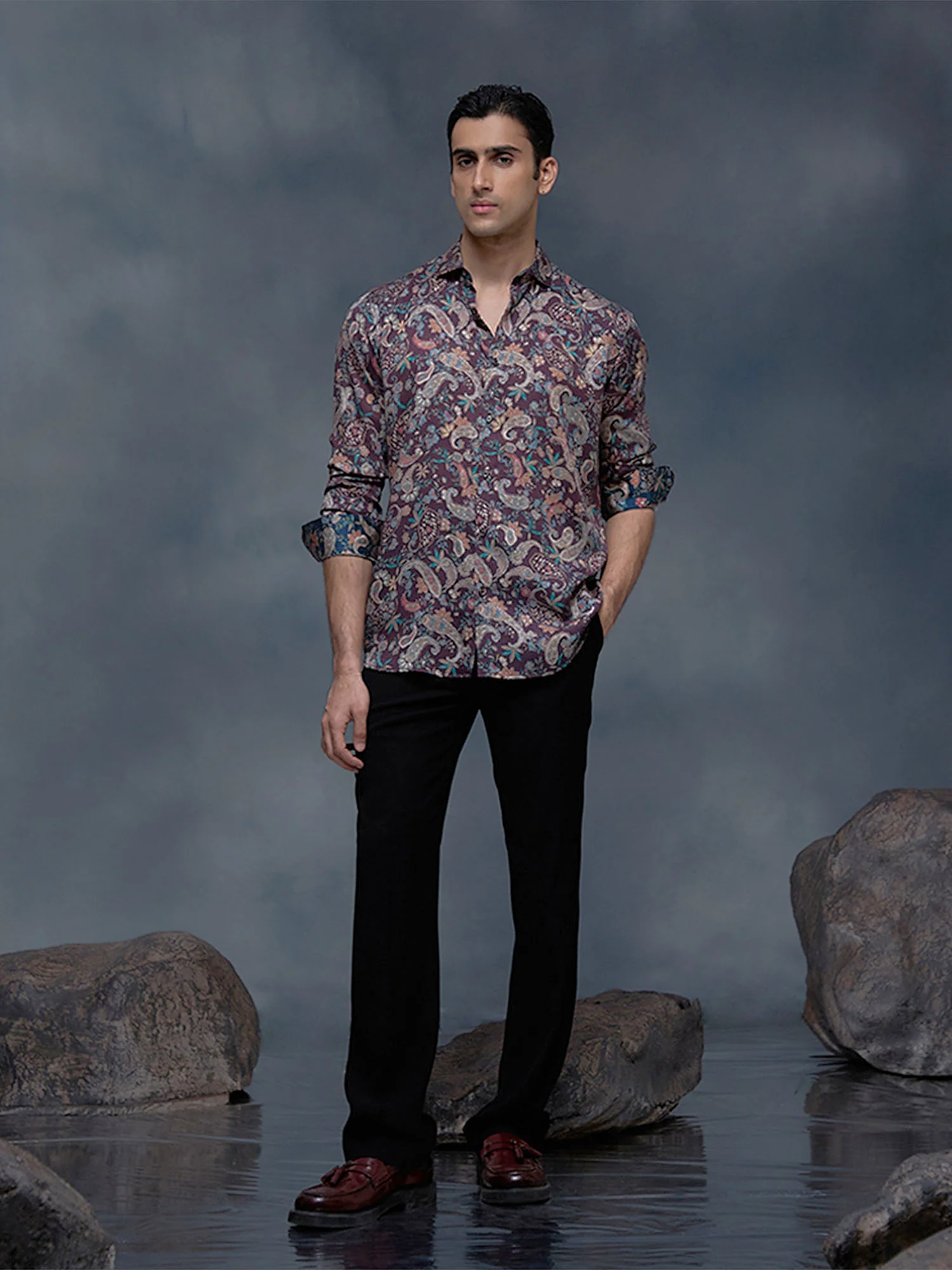 Brown with Multi-Paisley Print Slim Fit Shirt - Image 4