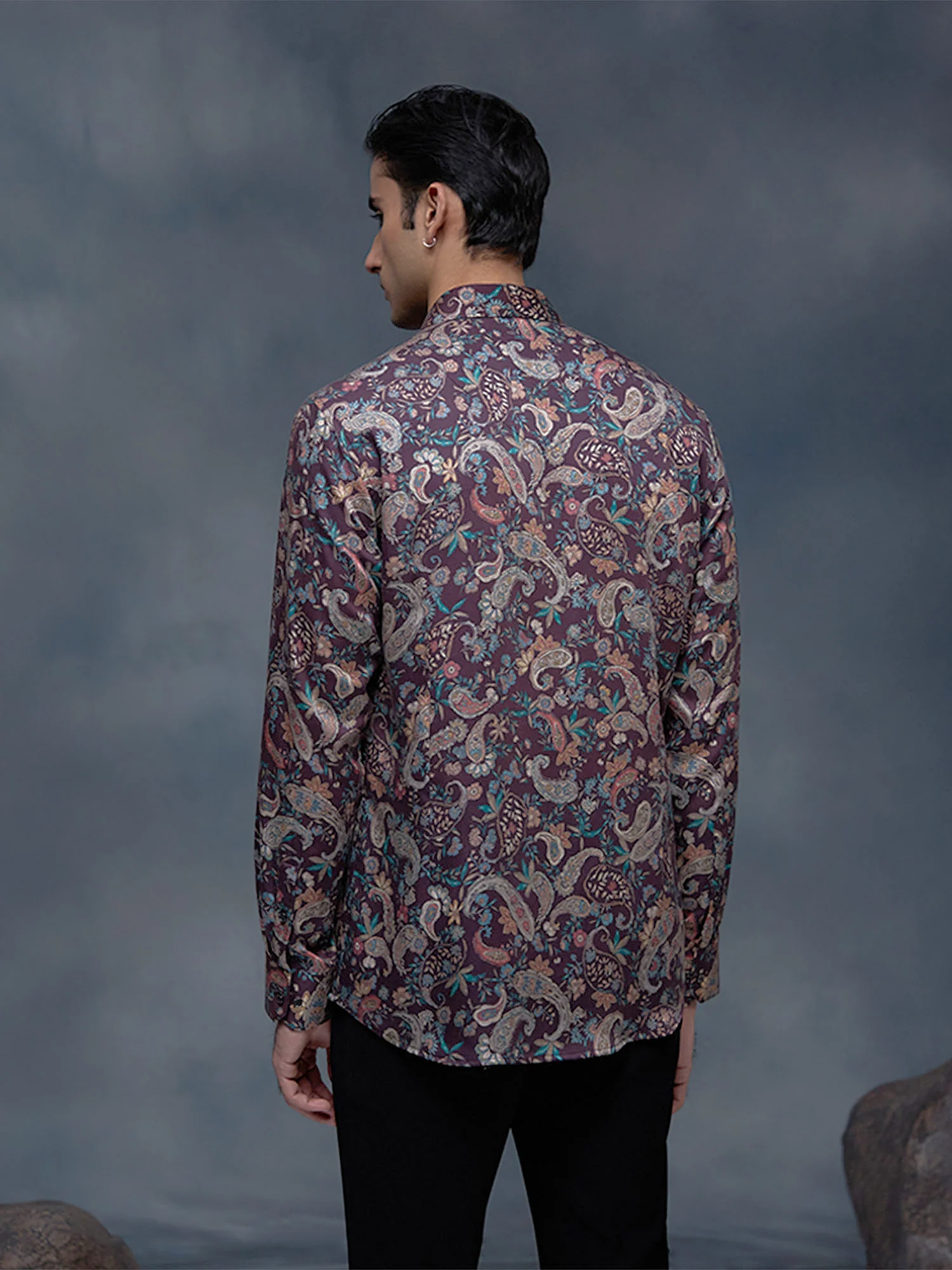 Brown with Multi-Paisley Print Slim Fit Shirt - Image 5