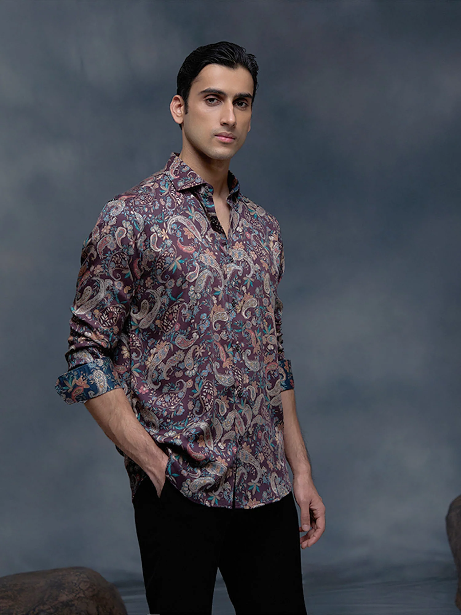 Brown with Multi-Paisley Print Slim Fit Shirt - Image 6